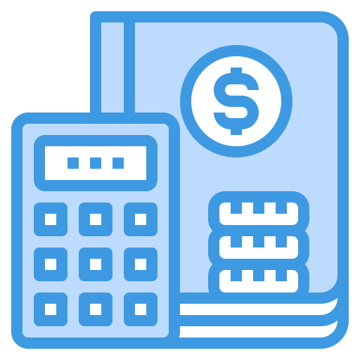 Calculator, log book, coins pattern image